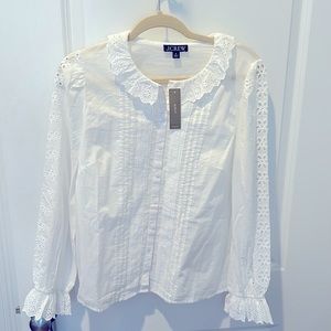 White J.Crew Eyelet-Trim Button Up Top